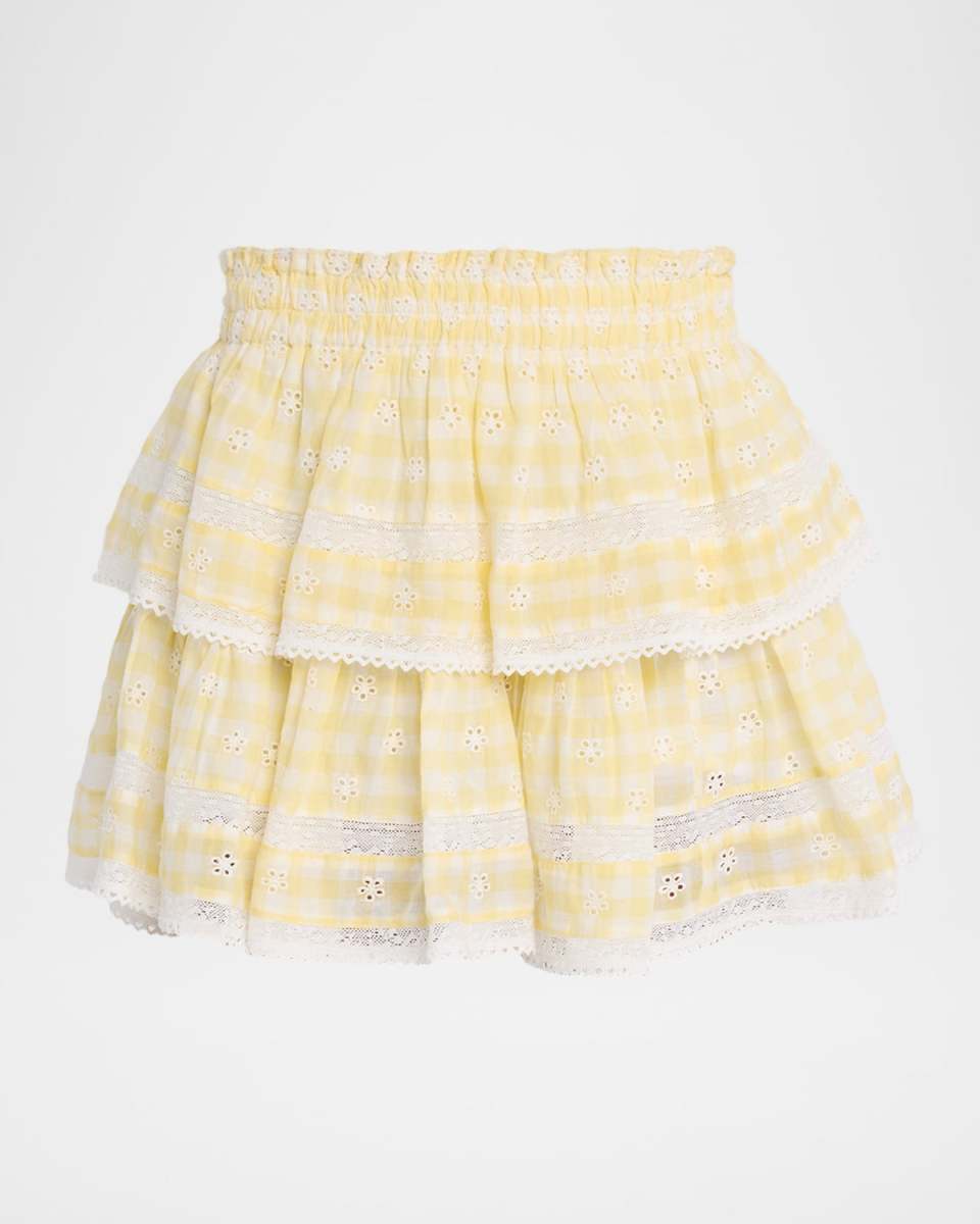 Gingham Eyelet Ruffle Mini Skirt